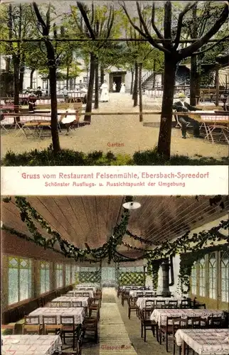 Ak Spreedorf Ebersbach in der Oberlausitz, Restaurant Felsenmühle, Garten, Glaspavillon