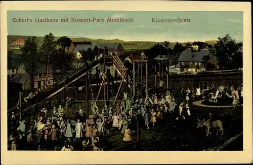 Ak Mittelbach Chemnitz in Sachsen, Eckert's Gasthaus mit Konzertplatz, Kinderspielplatz