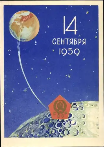Künstler Ak Sowjetische Raumfahrt, September 1959, Mondsonde Lunik 2