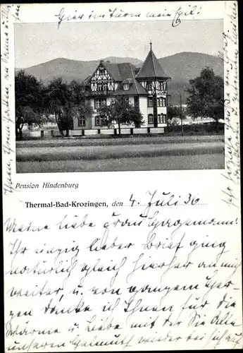 Ak Bad Krozingen im Breisgau Schwarzwald, Pension Hindenburg