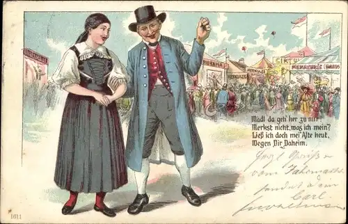 Litho Madl da geh her zu mir, Jahrmarkt, Volksfest, Paar