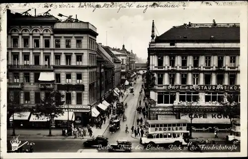 Ak Berlin Mitte, Unter den Linden, Friedrichstraße, Vogelschau, Cafe Krone