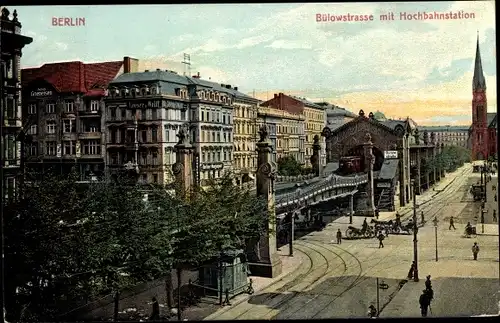 Ak Berlin Schöneberg, Bülowstraße, Hochbahnstation, Kutschen