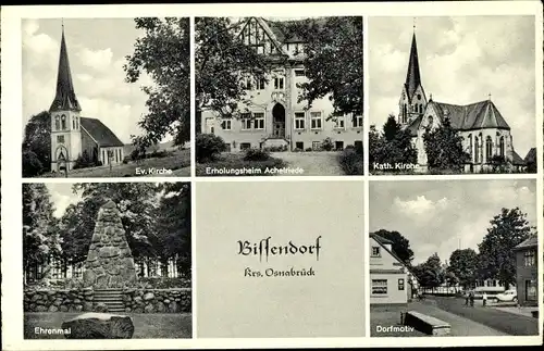 Ak Bissendorf in Niedersachsen, Kirchen, Dorfmotiv, Ehrenmal, Erholungsheim  Achelriede