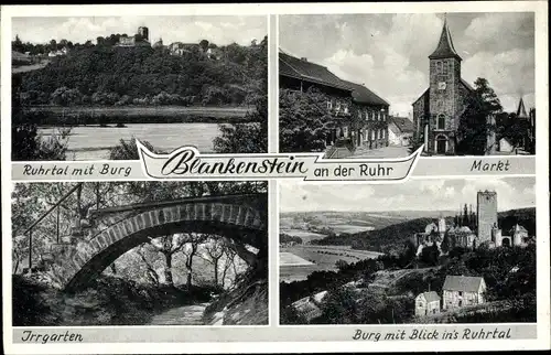 Ak Blankenstein an der Ruhr Hattingen, Markt, Panorama, Vogelschau, Irrgarten, Burg