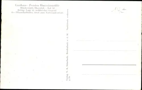 Ak Blankenrath in Rheinland Pfalz, Pension Hanosiusmühle