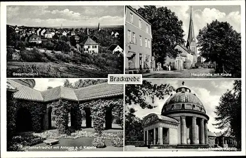 Ak Brackwede Bielefeld in Nordrhein Westfalen, Gesamtansicht, Sennefriedhof, Kapelle, Hauptstraße