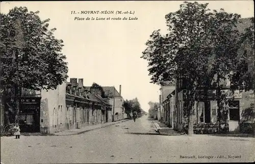 Ak Noyant Méon Maine et Loire, Place de la Lune, Route du Lude