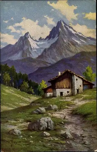 Künstler Ak Hoy, W., Sennhütte, Gebirge