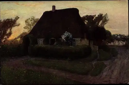 Künstler Ak Engel, Otto H., Dämmerung, Landschaft, Haus