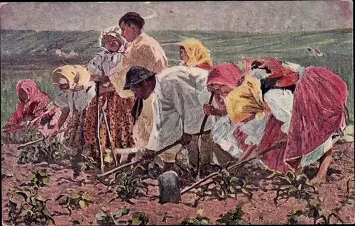 Künstler Ak Uprka, Joza, Bauern in tschechischen Trachten