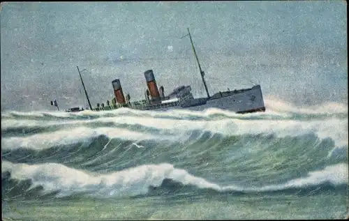 Künstler Ak En Mer, en Perdition, Dampfer in Seenot