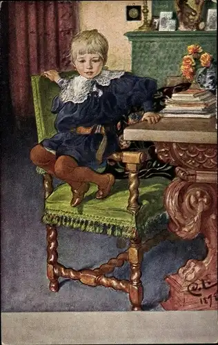 Künstler Ak Larsson, C., Junge auf einem Stuhl