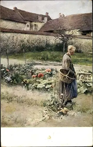 Künstler Ak Larsson, Carl, Oktober, Allegorie, Frau im Garten