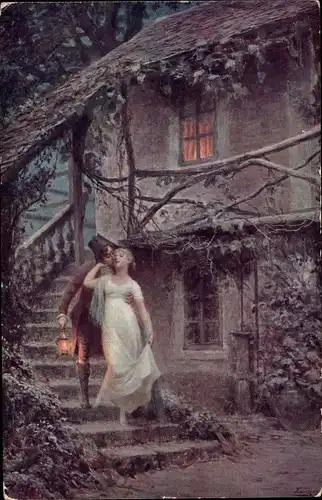 Künstler Ak Deully, E., Auf Wiedersehen, Liebespaar, Abschied