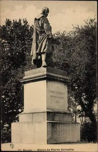 Ak Rouen Seine Maritime, Statue de Pierre Corneille
