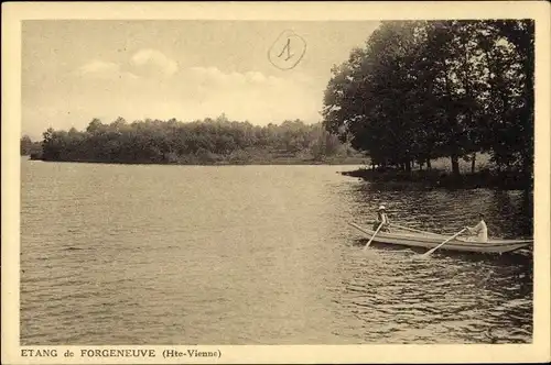 Ak Meuzac Haute Vienne, Etang de Forgeneuve, Ruderboot