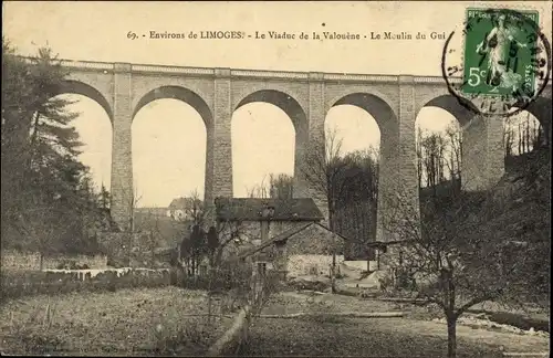 Ak Limoges Haute Vienne, Le Viaduc de la Valouene, Le Moulin du Gui