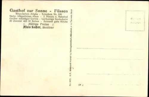 Ak Füssen im Ostallgäu, Gasthof zur Sonne