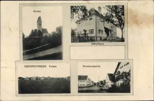 Ak Obermeitingen in Oberbayern, Schulhaus, Kirche, Totalansicht