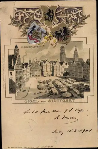 Wappen Litho Stuttgart in Baden Württemberg, Marktplatz