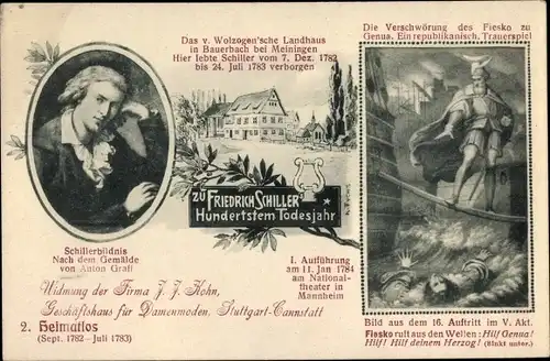 Ak Bauerbach Grabfeld in Thüringen, Von Wolzogen'sches Landhaus, Friedrich von Schiller, Fiesko