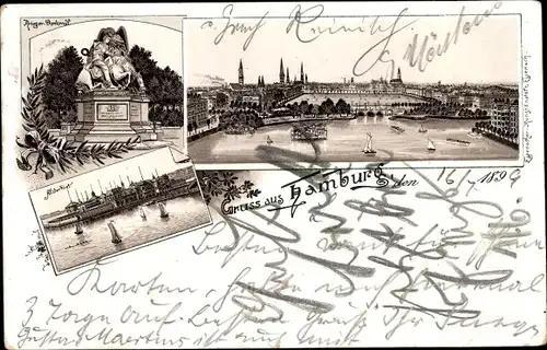 Litho Hamburg Mitte Altstadt, Totalansicht, Alsterpartie