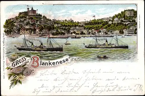 Litho Hamburg Altona Blankenese, Dampfer, Süllberg