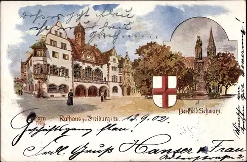 Künstler Litho Zorn, Freiburg im Breisgau Baden Württemberg, Rathaus, Denkmal Berthold Schwarz