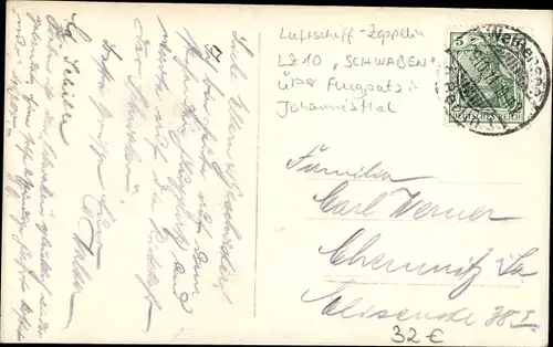 Ak Berlin Treptow Johannisthal, Zeppelin Luftschiff LZ 10 Schwaben über dem Flugplatz