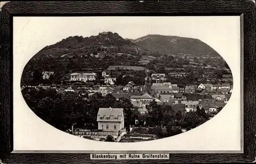 Präge Passepartout Ak Bad Blankenburg in Thüringen, Burg Greifenstein, Blick auf den Ort