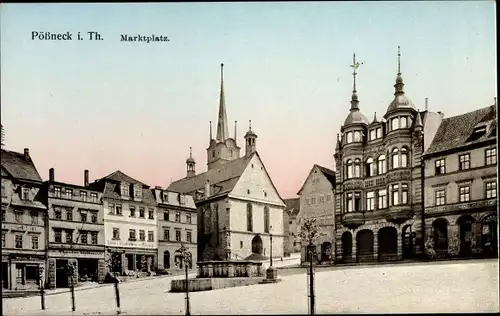 Ak Pößneck in Thüringen, Marktplatz, Geschäfte