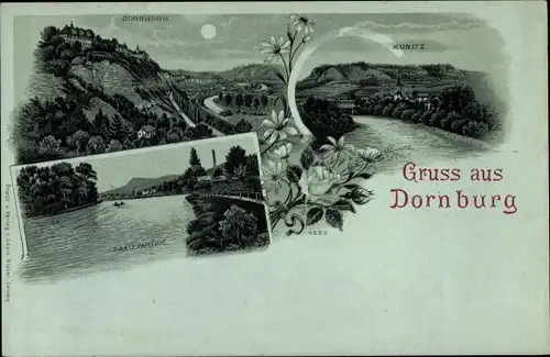 Mondschein Litho Dornburg in Thüringen, Kunitz, Saalepartie