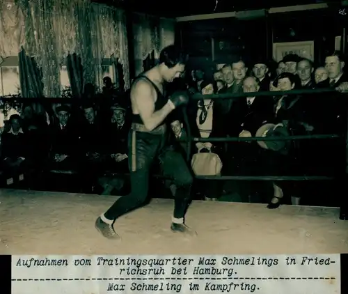 Foto Boxer Max Schmeling im Kampfring, Trainingsquartier in Friedrichsruh