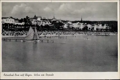 Ak Ostseebad Binz auf Rügen, Villen am Strand, Segelboot