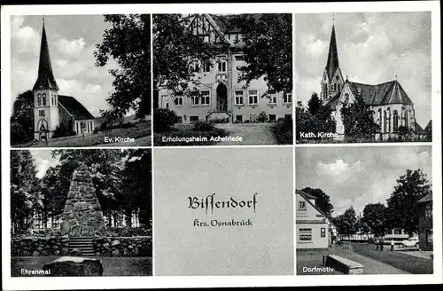 Ak Bissendorf in Niedersachsen, Kirchen, Dorfmotiv, Ehrenmal, Erholungsheim Achelriede