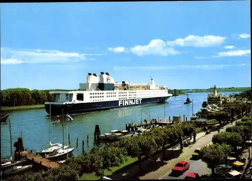 Ak Ostseebad Travemünde Lübeck, Passagierfährschiff Finnjet beim Einlaufen in den Hafen