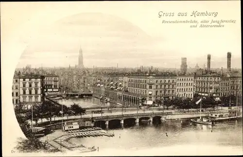 Ak Hamburg Altstadt, Kleine Alster, Reesendammbrücke, Alsterarkaden, Anlegestelle, Boote