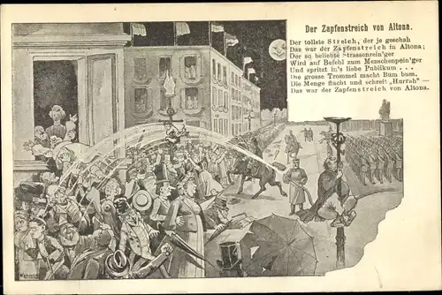 Künstler Ak Hamburg Altona, Der Zapfenstreich von Altona, Gedicht, Straßenreiniger