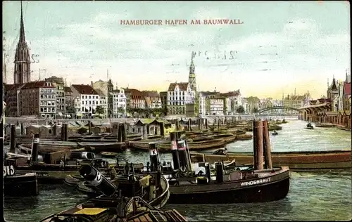 Ak Hamburg Mitte Altstadt, Hafen am Baumwall