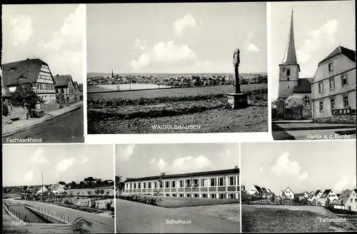 Ak Waigolshausen Unterfranken, Schule, Kirche, Fachwerkhaus, Teilansicht