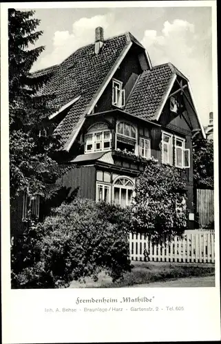 Ak Braunlage im Oberharz, Seitenblick auf das Fremdenheim Mathilde, Inhaber A. Behse, Gartenstr. 2