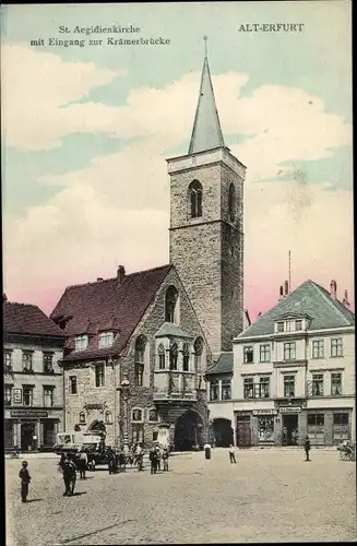 Ak Erfurt in Thüringen, Blick auf die St. Aegidienkirche mit Eingang zur Krämerbrücke