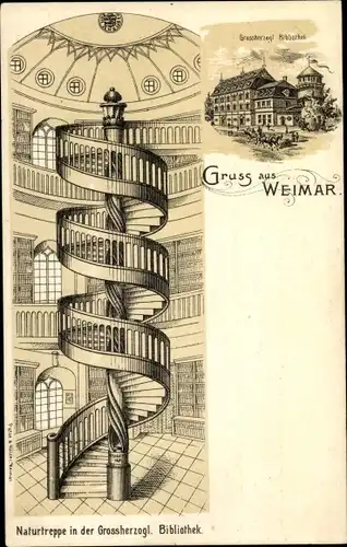 Litho Weimar in Thüringen, Großherzogliche Bibliothek, Naturtreppe