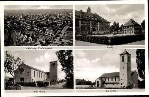 Ak Pfaffengrund Heidelberg am Neckar, Gesamtansicht, Schule, Kirchen
