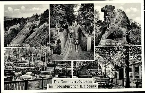 Ak Ibbenbüren, Sommerrodelbahn, hockendes Weib, Klippen