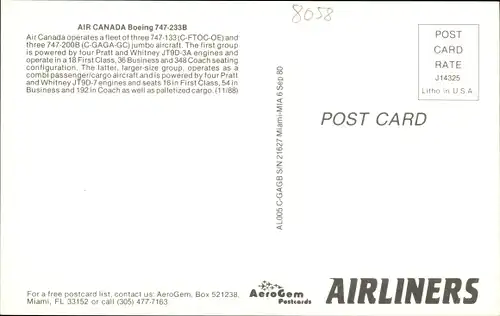 Ak Kanadisches Passagierflugzeug, Air Canada, Boeing 747-233B