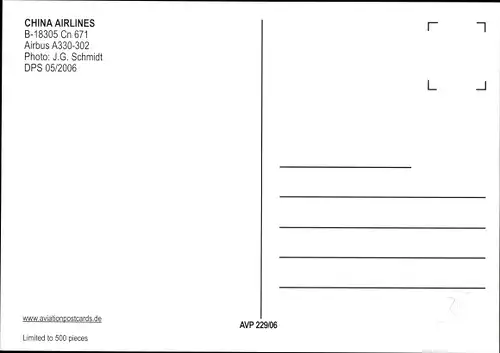 Ak Chinesisches Passagierflugzeug China Airlines, Airbus A 330 302, B18305 Cn 671