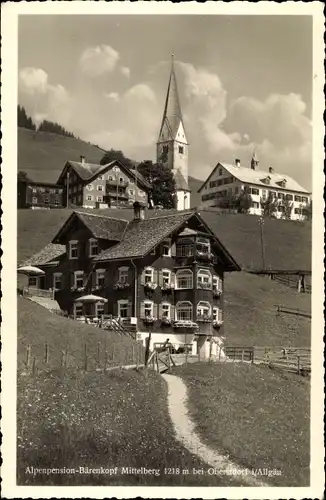 Ak Mittelberg im Kleinwalsertal Vorarlberg, Alpenpension Bärenkopf, Kirche