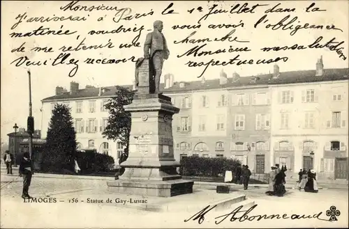 Ak Limoges Haute Vienne, Statue de Gay Lussac